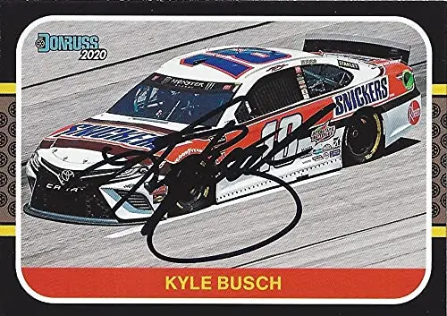 Autographed Kyle Busch 2020 Panini Donruss Darlington Throwback (#18 Snickers Car) Joe Gibbs Racing Black Border Signed Collectible Nascar Trading Card With Coa 1