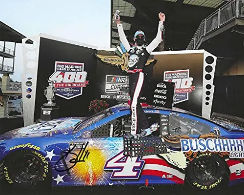 Autographed 2020 Kevin Harvick #4 Busch Light Patriotic Car Indy Brickyard 400 Race Win (Victory Lane Celebration) Nascar Cup Series Signed Picture 8X10 Inch Glossy Photo With Coa 1