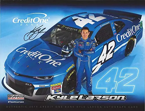 Autographed 2019 Kyle Larson #42 Credit One Chevrolet Camaro Team (Chip Ganassi Racing) Monster Energy Cup Series Signed Collectible Picture Nascar 9X11 Inch Official Hero Card Photo With Coa 1