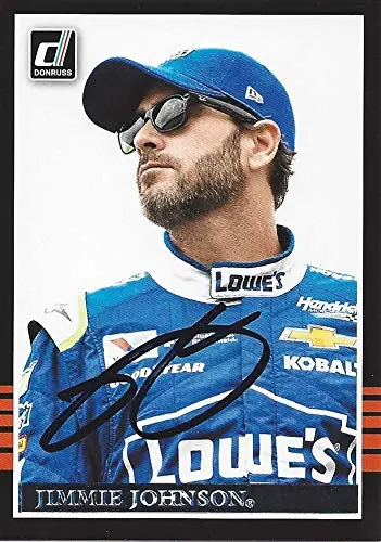 Autographed Jimmie Johnson 2018 Panini Donruss Racing Black Border (#48 Lowes Team) Hendrick Motorsports Signed Nascar Collectible Trading Card With Coa 1