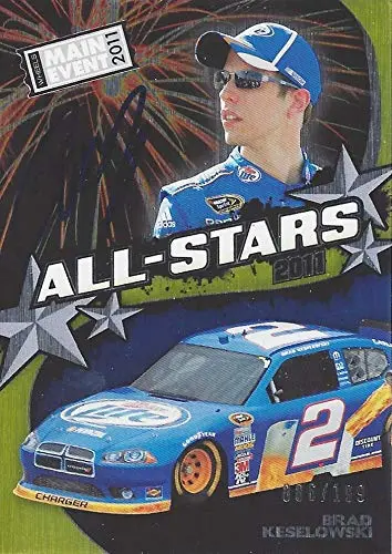 Autographed Brad Keselowski 2011 Press Pass Wheels Main Even Racing All-Stars (#2 Miller Lite) Team Penske Rare Insert Signed Collectible Nascar Trading Card With Coa #086/199 1
