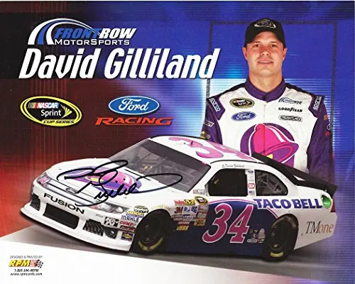 Autographed 2012 David Gilliland #34 Taco Bell Racing (Sprint Cup Series) Signed 8X10 Nascar Hero Card With Coa 1