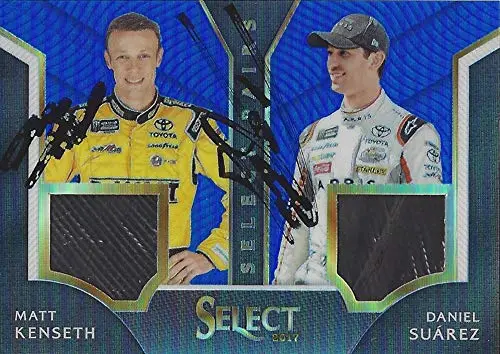2X Autographed Matt Kenseth & Daniel Suarez 2017 Panini Select Racing Select Pairs (Race-Used Tire) Monster Cup Series Blue Parallel Insert Dual Signed Nascar Collectible Trading Card #039/199 Coa 1