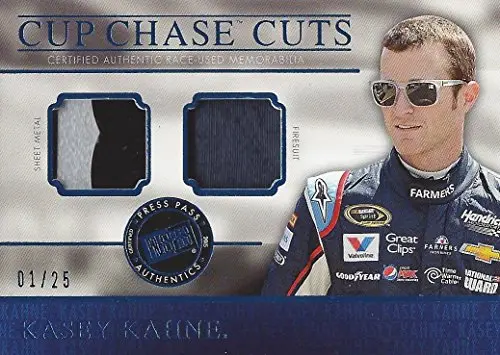Kasey Kahne 2015 Press Pass Racing Cup Chase Cuts (2-Color Sheetmetal & Firesuit) Certified Race-Used Memorabilia #5 Farmers Team Rare Parallel Insert Collectible Nascar Trading Card With Coa (#01 Of Only 25) 1
