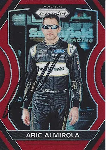 Autographed Aric Almirola 2018 Panini Prizm Racing (#10 Smithfield Team) Rare Red Prizm Insert Signed Nascar Collectible Trading Card With Coa #22/75 1