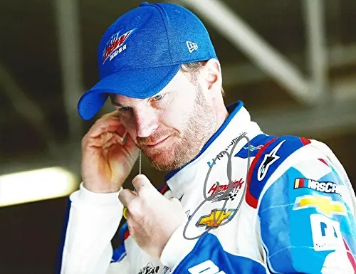 Autographed 2017 Dale Earnhardt Jr. #88 Mountain Dew Racing Patriotic Dew-S-A (Kansas Garage Area) Monster Energy Cup Series Signed Collectible Picture Nascar 9X11 Inch Glossy Photo With Coa 1