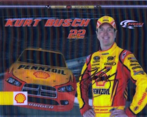 Autographed 2011 Kurt Busch #22 Shell/Pennzoil Racing (Penske) 3D Motion Efx Signed Nascar 8X10 Photo Hero Card With Coa 1
