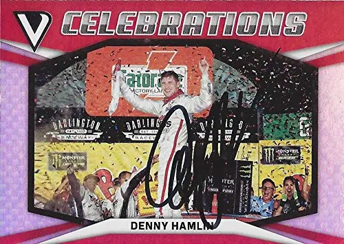 Autographed Denny Hamlin 2018 Panini Victory Lane Racing Celebrations (Darlington Race Win) #11 Gibbs Team Insert Signed Collectible Nascar Trading Card With Coa 1