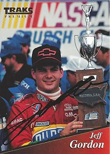 Autographed Jeff Gordon 1994 Traks Premium Racing Daytona Busch Clash Winner #24 Dupont Rainbow Team Hendrick Motorsports Vintage Signed Nascar Collectible Trading Card With Coa 1