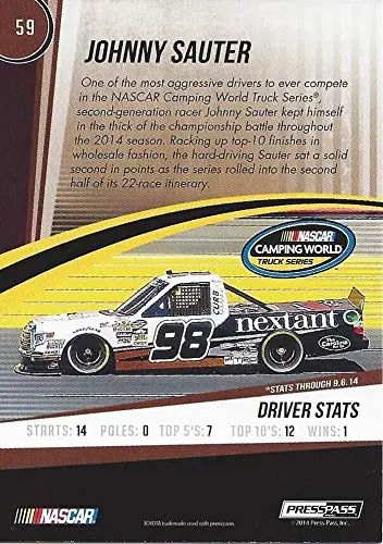 Autographed Johnny Sauter 2015 Press Pass Racing Cup Chase Edition (#98 Extant Toyota Tundra) Camping World Truck Series Insert Signed Nascar Collectible Trading Card With Coa #37/75 2