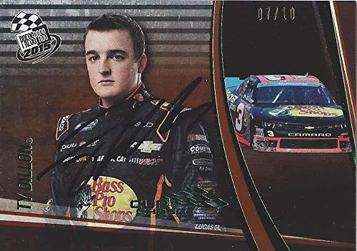 Autographed Ty Dillon 2015 Press Pass Racing Cup Chase Edition (#3 Bass Pro Shops) Rare Green Parallel Insert Signed Nascar Collectible Trading Card With Coa #07/10 1