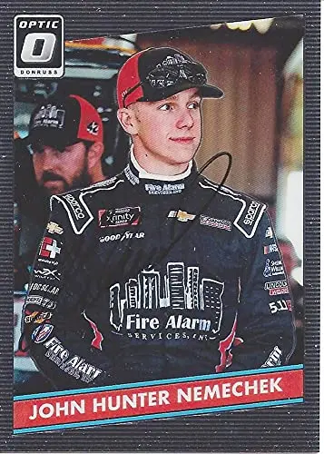 Autographed John Hunter Nemechek 2020 Panini Donruss Optic (#23 Fire Alarm Services) Gms Racing Xfinity Series Signed Nascar Collectible Trading Card With Coa 1