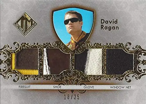 David Ragan 2012 Press Pass Total Memorabilia Racing Ouad Firesuit, Shoe, Glove, Window Net Relic (#6 Ups Team) Roush-Fenway Racing Collectible Nascar Trading Card #18/25 1