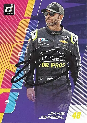 Autographed Jimmie Johnson 2019 Panini Donruss Racing Icons (#48 Lowes For Pros Team) Hendrick Motorsports Monster Cup Series Insert Signed Nascar Collectible Trading Card With Coa 1