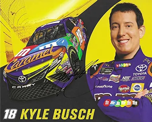 Autographed 2017 Kyle Busch #18 M&Ms Caramel Racing Official Hero Card Monster Cup Series Signed Nascar Collectible Picture 8X10 Inch Photo With Coa 1