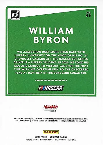 Autographed William Byron 2021 Panini Donruss Racing Red Parallel (#24 Axalta Team) Hendrick Motorsports Rare Insert Signed Collectible Trading Card With Coa #230/299 2