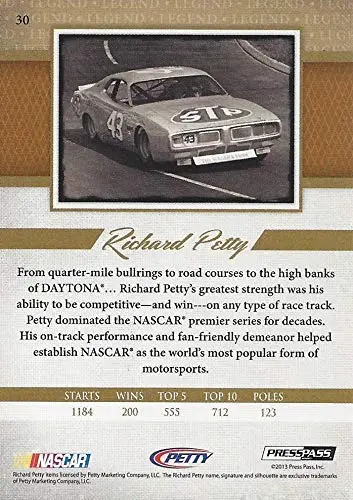 Autographed Richard Petty 2013 Press Pass Legends Racing (#43 Stp Team) Winston Cup Series Red Parallel Signed Collectible Nascar Trading Card #51/99 With Coa And Toploader 2