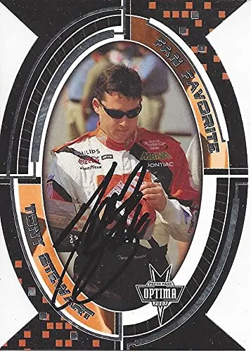 Autographed Tony Stewart 2002 Press Pass Optima Racing Fan Favorite (#20 Home Depot) Joe Gibbs Team Insert Diecut Signed Nascar Collectible Trading Card With Coa 1