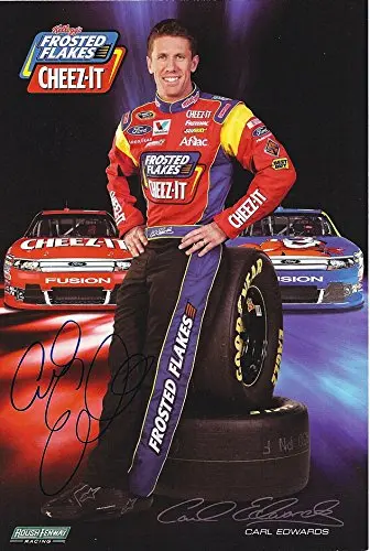 Autographed 2012 Carl Edwards #99 Frosted Flakes/Cheezit Racing (Tony The Tiger) Roush Signed 6X9 Nascar Hero Card With Coa 1