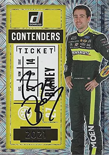 Autographed Ryan Blaney 2021 Panini Donruss Racing Contenders Ticket (#12 Menards) Team Penske Nascar Cup Series Insert Signed Collectible Trading Card With Coa 1