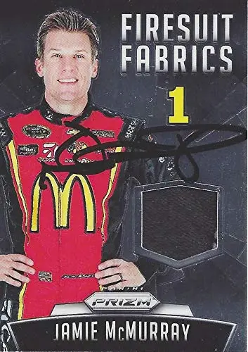 Autographed Jamie Mcmurray 2016 Panini Prizm Racing Firesuit Fabrics (Race-Used Firesuit) #1 Mcdonalds Team Ganassi Racing Insert Signed Nascar Collectible Trading Card With Coa #113/149 1