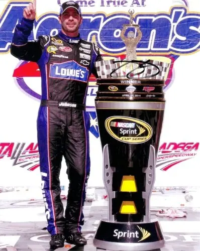 Autographed 2011 Jimmie Johnson #48 Lowe's Racing Team Talladega Win (Aarons 499) Trophy 9X11 Signed Nascar Glossy Photo With Coa 1