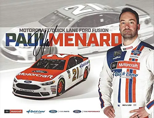 Autographed 2018 Paul Menard #21 Motorcraft Ford Fusion Team (Wood Brothers Racing) Monster Energy Cup Series Picture 9X11 Inch Nascar Hero Card Photo With Coa 1