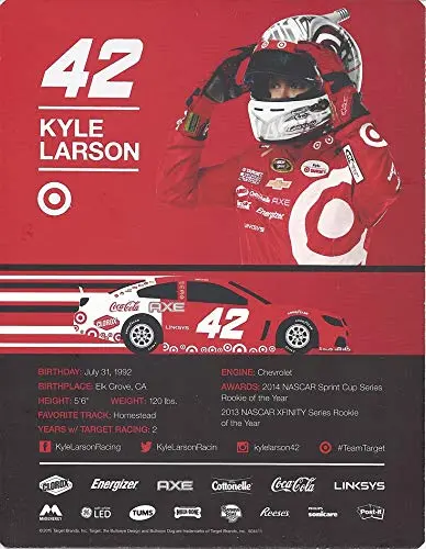 Autographed 2015 Kyle Larson #42 Target Racing (Ganassi Team) Sprint Cup Series Signed Collectible Picture 7X9 Inch Nascar Hero Card Photo With Coa 2