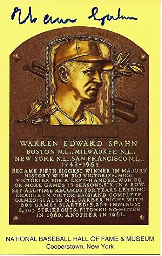 Autographed Warren Spahn 1999 Cooperstown Hall-Of-Fame Gold (Atlanta Braves) Signed Mlb Baseball Postcard With Coa 1