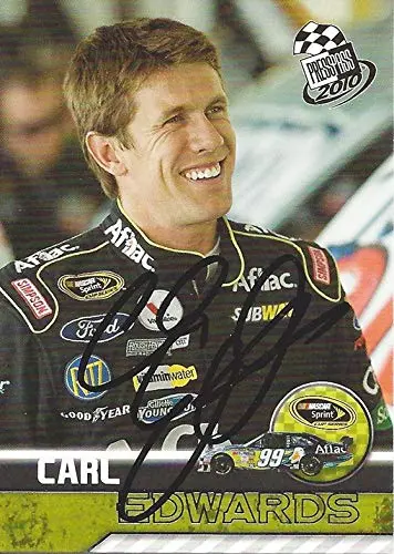 Autographed Carl Edwards 2010 Press Pass Racing (#99 Aflac Team) Roush-Fenway Sprint Cup Series Ford Fusion Signed Nascar Collectible Trading Card With Coa 1