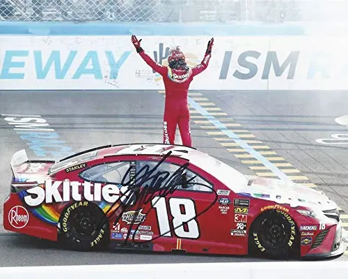 Autographed 2019 Kyle Busch #18 Skittles Team Phoenix Ism Race Win (Victory Celebration) Joe Gibbs Racing Monster Cup Series Signed Collectible Picture 8X10 Inch Nascar Glossy Photo With Coa 1