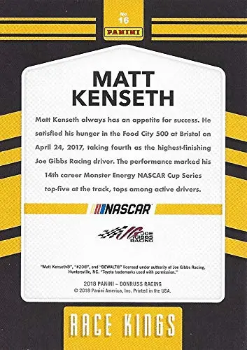 Autographed Matt Kenseth 2017 Panini Donruss Racing Race Kings (#20 Dewalt Toyota Team) Monster Cup Series Signed Nascar Collectible Trading Card With Coa 2