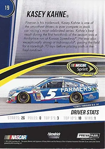 Autographed Kasey Kahne 2015 Press Pass Racing Gold Cup Chase Edition (#5 Farmers Insurance) Rare Insert Signed Nascar Collectible Trading Card With Coa #37/75 2