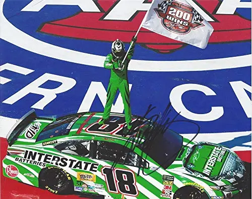 Autographed 2019 Kyle Busch #18 Interstate Batteries Auto Club Speedway Race Win (200 Career Wins) Victory Flag Celebration Signed Collectible Picture 8X10 Inch Nascar Glossy Photo With Coa 1