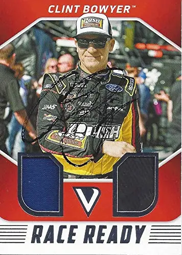 Autographed Clint Bowyer 2018 Panini Victory Lane Racing Race Ready (Race-Used Firesuit & Tire) #14 Rush Truck Centers Team Relic Insert Signed Nascar Collectible Trading Card With Coa #329/399 1