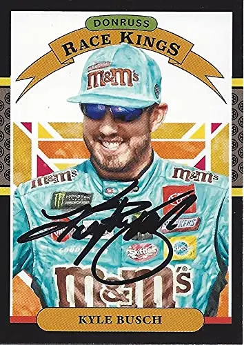 Autographed Kyle Busch 2020 Panini Donruss Race Kings (#18 M&Ms Team) Joe Gibbs Racing Nascar Cup Series Black Border Signed Collectible Nascar Trading Card With Coa 1