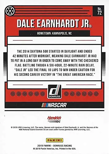 Autographed Dale Earnhardt Jr. 2019 Panini Donruss Racing (#88 National Guard Team) Hendrick Motorsports Signed Nascar Collectible Trading Card With Coa 2