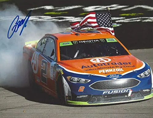Autographed 2018 Brad Keselowski #2 Auto Trader Las Vegas Playoff Race Win (South Point 400) American Flag Burnout Monster Cup Series Signed Collectible Picture Nascar 9X11 Inch Glossy Photo With Coa 1