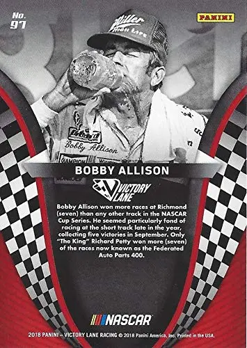 Autographed Bobby Allison 2018 Panini Victory Lane Racing Past Winners (1983 Richmond Win) Signed Nascar Collectible Trading Card With Coa 2