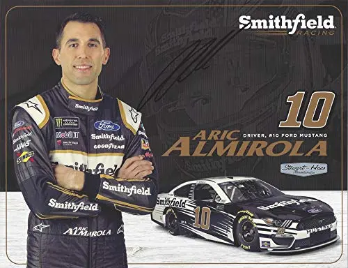 Autographed 2019 Aric Almirola #10 Smithfield Ford Mustang (Stewart-Haas Racing) Monster Energy Cup Series Picture 9X11 Inch Signed Nascar Collectible Hero Card Photo With Coa 1