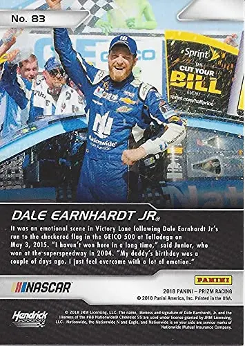 Autographed Dale Earnhardt Jr. 2018 Panini Prizm Racing Explosion Talladega Win (#88 Nationwide Team) Hendrick Motorsports Signed Nascar Collectible Trading Card With Coa 2