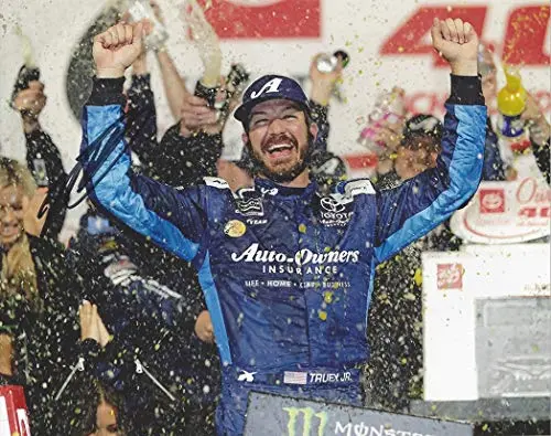 Autographed 2019 Martin Truex Jr. #19 Bass Prop Shops Toyota Richmond Playoff Race Win (Victory Celebration) Monster Cup Series Signed Collectible Picture 8X10 Inch Nascar Glossy Photo With Coa 1