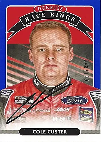 Autographed Cole Custer 2021 Panini Dronuss Racing Race Kings Rookie (#41 Haas Team) Nascar Cup Series Rare Blue Parallel Insert Signed Collectible Trading Card With Coa #148/199 1