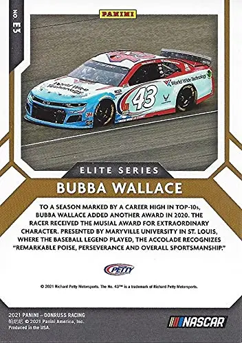 Autographed Bubba Wallace 2021 Panini Donruss Racing Elite Series (#43 World Wide Technology Team) Richard Petty Motorsports Rare Insert Signed Collectible Nascar Trading Card With Coa 2