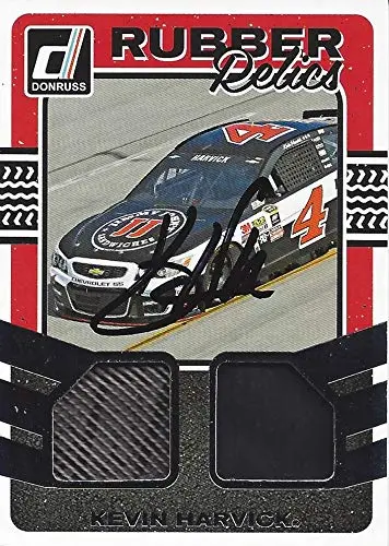 Autographed Kevin Harvick 2017 Panini Donruss Racing Rubber Relics (Dual Race-Used Tire) #4 Jimmy Johns Team Insert Signed Nascar Collectible Trading Card With Coa 1