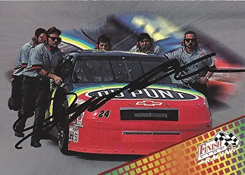 Autographed Jeff Gordon 1994 Finish Line/Pro Set Racing Pit Crew (#24 Dupont Rainbow Car) Hendrick Motorsports Vintage Signed Nascar Collectible Trading Card With Coa 1