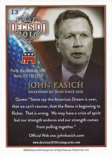 John Kasich 2016 Leaf Decision Hawaii Industry Summit Extremely Rare Insert Presidential Politics Collectible Promo Trading Card 2