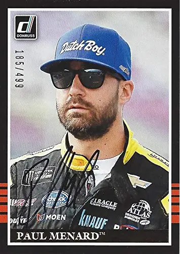 Autographed Paul Menard 2018 Panini Donruss Racing (Menard Childress Chevrolet Team) Rare Insert Signed Nascar Collectible Trading Card With Coa #185/499 1