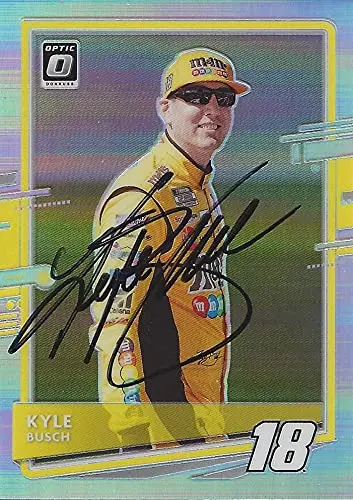 Autographed Kyle Busch 2021 Panini Donruss Optic Rare Prizm (#18 M&Ms Team) Joe Gibbs Racing Nascar Cup Series Signed Collectible Trading Card With Coa 1