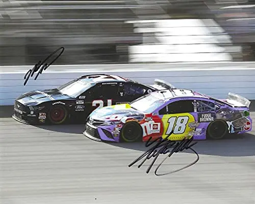 2X Autographed Kyle Busch & Matt Dibenedetto 2020 On-Track Racing (#18 M&Ms Fudge Brownie / #21 Motorcraft) Nascar Cup Series Signed Picture 8X10 Inch Glossy Photo With Coa 1